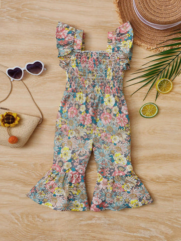 Baby Girl Floral Print Ruffle Trim Jumpsuit