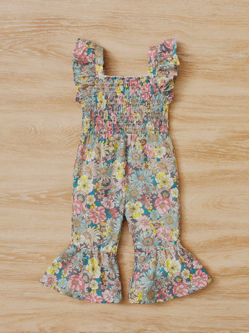 Baby Girl Floral Print Ruffle Trim Jumpsuit
