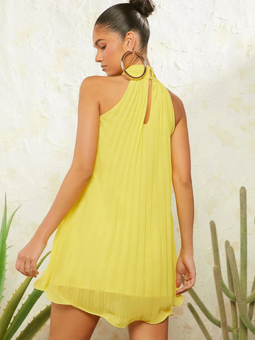 Haute Neck Tie Pleated Dress