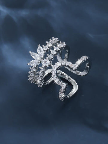 1pc Cubic Zirconia Snake Design Cuff Ring
