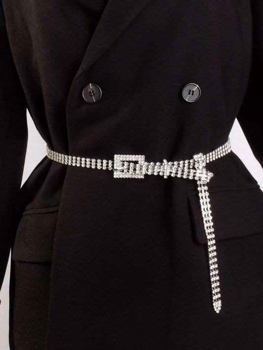 Party 1PC Trendy Rhinestone Decor Square Buckle Belt For Coats And Dresses