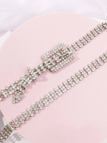 Party 1PC Trendy Rhinestone Decor Square Buckle Belt For Coats And Dresses