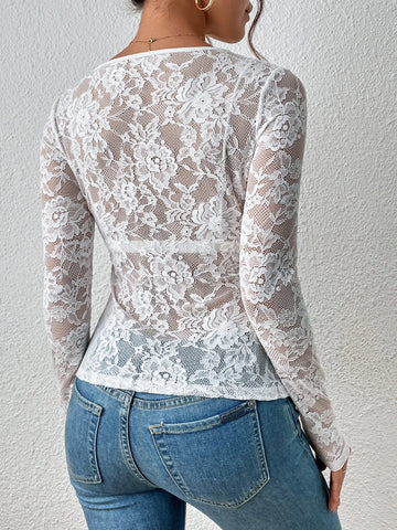 Privé Floral Lace Scallop Trim Top Without Bra