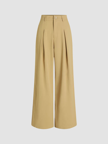 MILK TEA PLEATED WIDE LEG TROUSERS