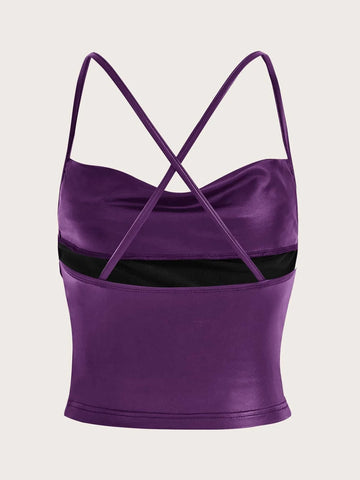 ICON Draped Front Crisscross Backless PU Leather Cami Going Out Tops