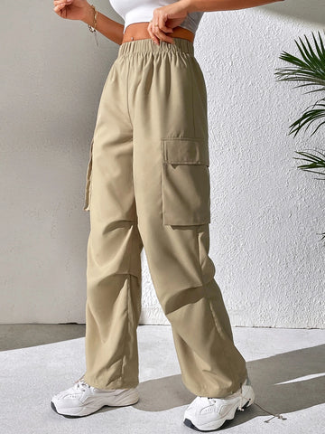 PETITE Elastic Waist Flap Pocket Side Cargo Pants