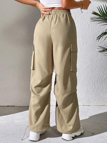 PETITE Elastic Waist Flap Pocket Side Cargo Pants
