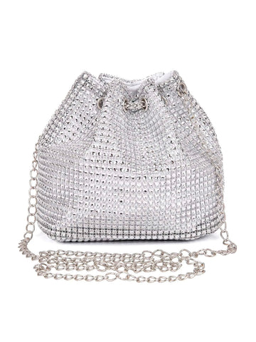 Lightweight,Business Casual Rhinestone Decor Bucket Bag