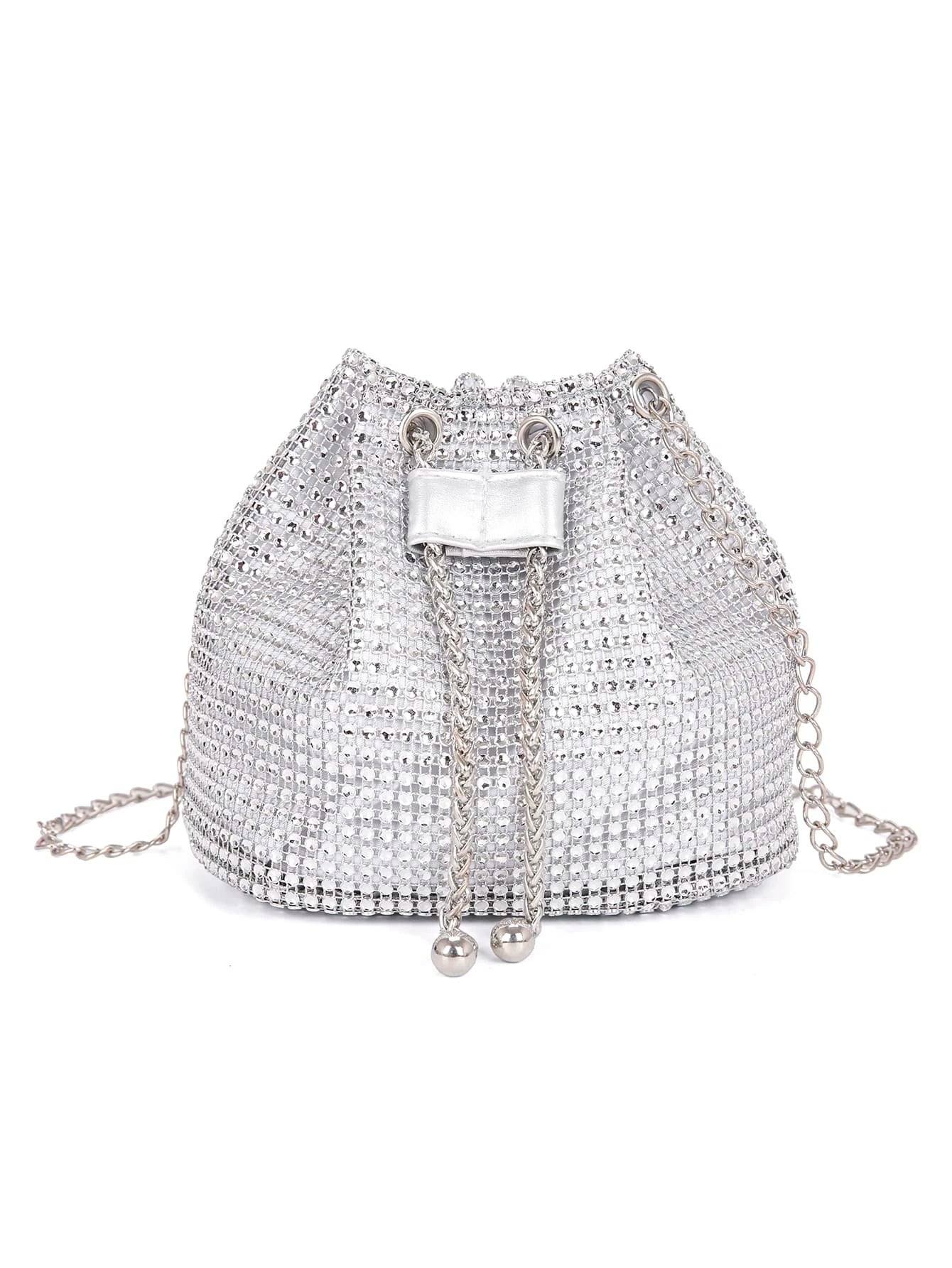 Lightweight,Business Casual Rhinestone Decor Bucket Bag