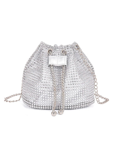 Lightweight,Business Casual Rhinestone Decor Bucket Bag