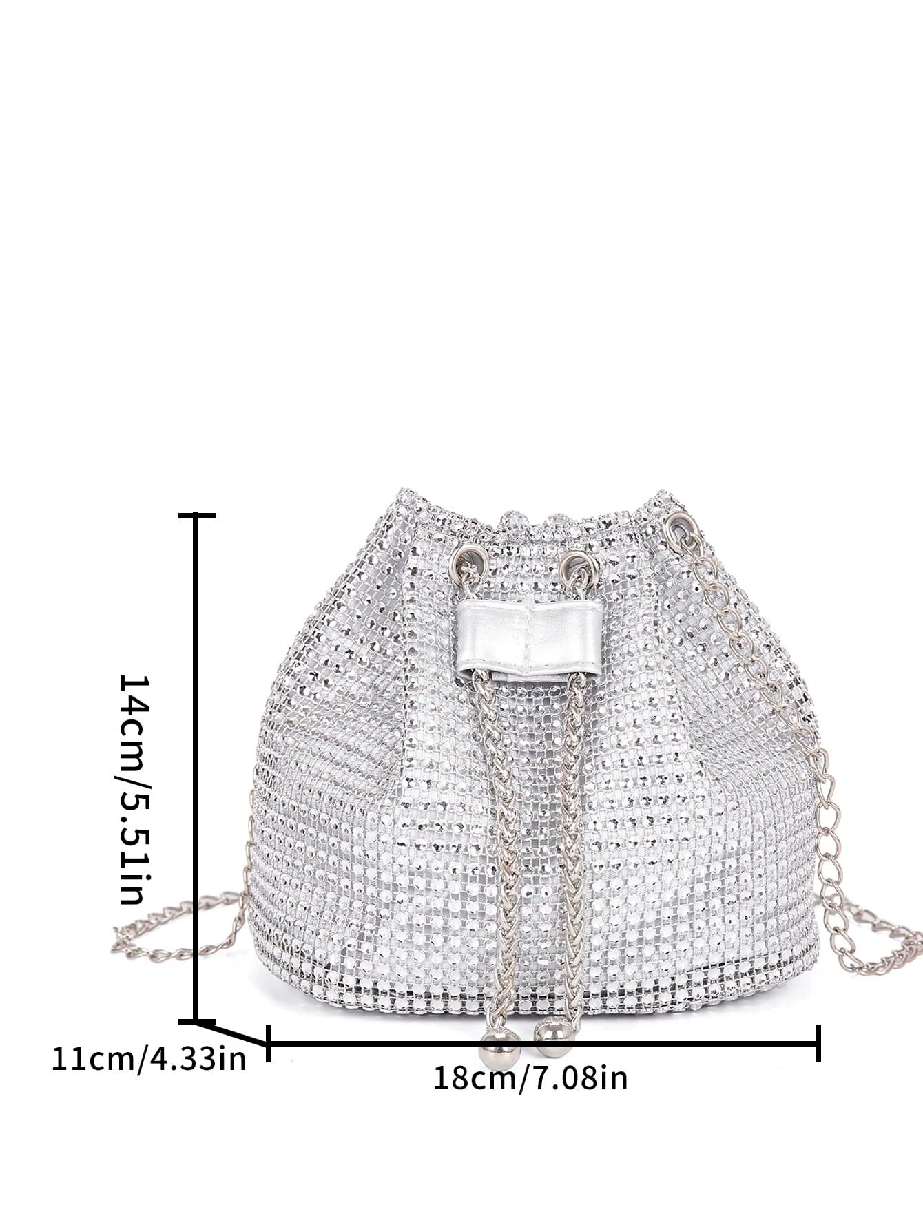 Lightweight,Business Casual Rhinestone Decor Bucket Bag