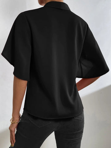 Clasi Solid Petal Sleeve V Neck Blouse