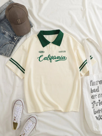 Letter Graphic Contrast Collar Tee Graphic Tees