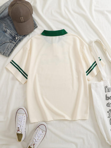 Letter Graphic Contrast Collar Tee Graphic Tees