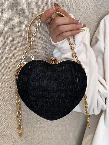 Glamorous Glitter Bling, Sequin, Luxury, Shiny Women's Heart Shaped Rhinestone Evening Clutch Bag