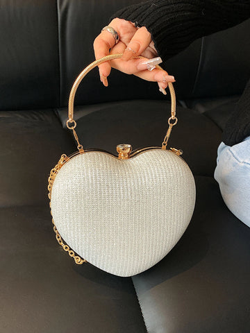 Glamorous Glitter Bling, Sequin, Luxury, Shiny Women's Heart Shaped Rhinestone Evening Clutch Bag