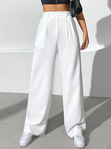 EZwear Solid Plicated Detail Pants