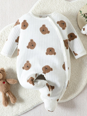 Baby Boy Bear Print Button Front Footed Sleep Jumpsuit