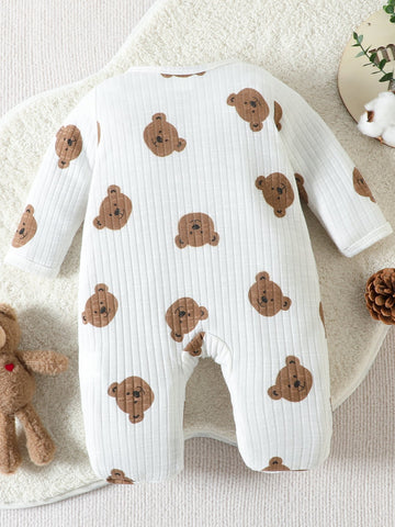Baby Boy Bear Print Button Front Footed Sleep Jumpsuit