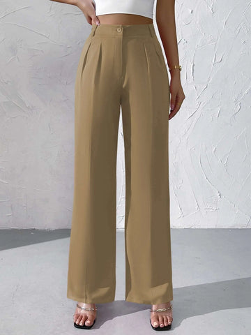 Privé High Waist Plicated Detail Wide Leg Pants