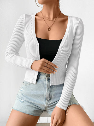 Frenchy Slim-Fit Women Spring And Autumn Long-Sleeve Cardigan With Pockets And Single Breasted Button