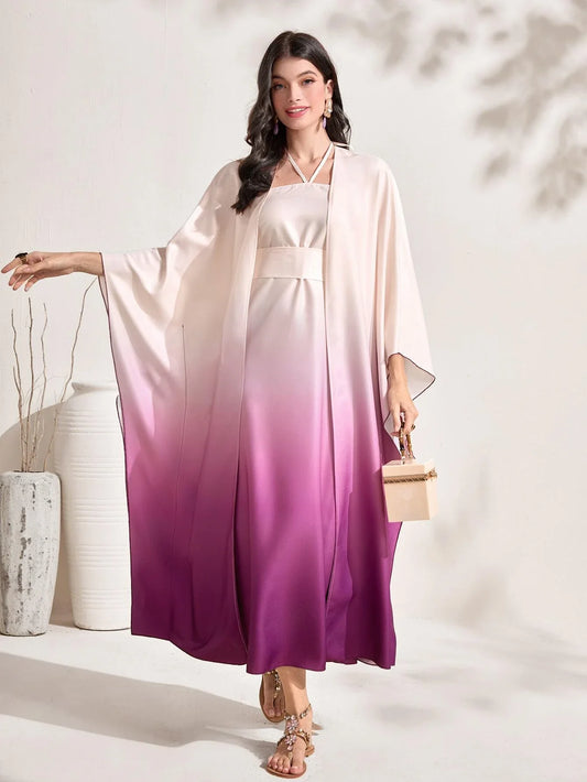 Najma Ombre Print Batwing Sleeve Abaya & Cami Dress Set