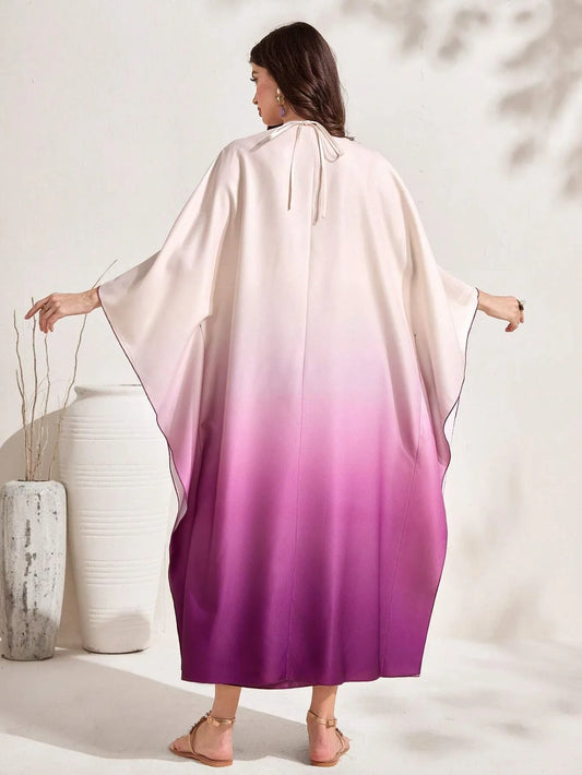 Najma Ombre Print Batwing Sleeve Abaya & Cami Dress Set