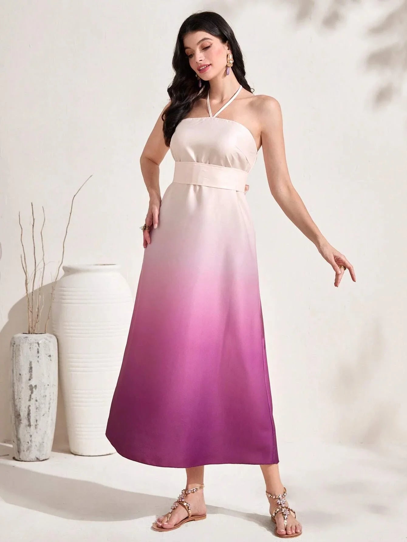 Najma Ombre Print Batwing Sleeve Abaya & Cami Dress Set
