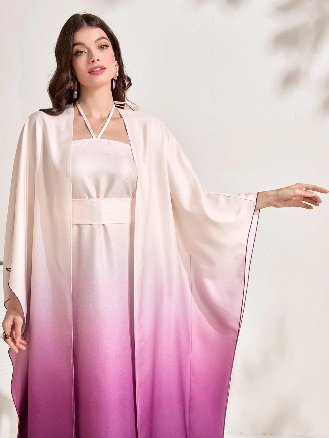 Najma Ombre Print Batwing Sleeve Abaya & Cami Dress Set