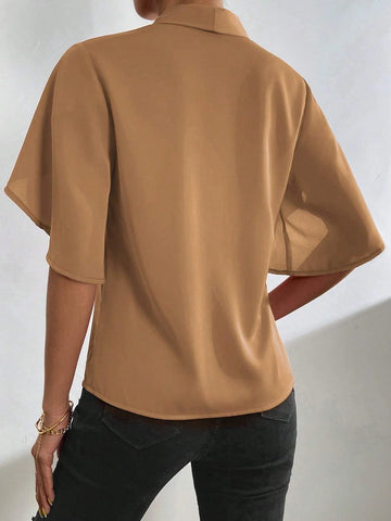 Clasi Solid Petal Sleeve V Neck Blouse