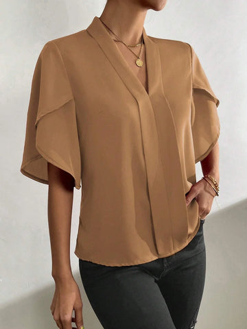 Clasi Solid Petal Sleeve V Neck Blouse