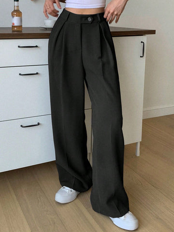 DAZY Women's Solid Color Straight Leg Business Casual Dress Pants