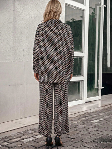 Priv� Argyle Print Drop Shoulder Blouse & Wide Leg Pants