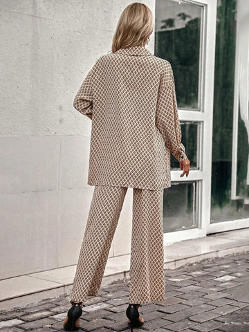 Priv� Argyle Print Drop Shoulder Blouse & Wide Leg Pants