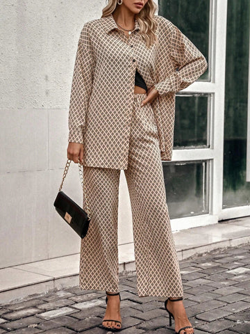 Priv� Argyle Print Drop Shoulder Blouse & Wide Leg Pants