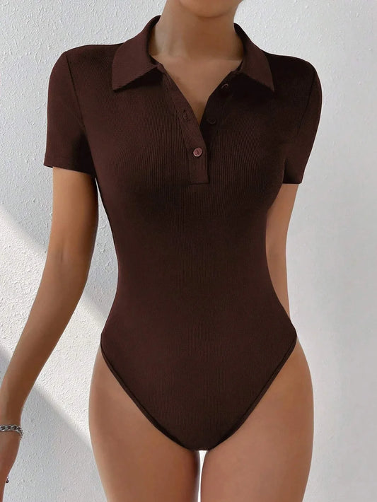EZwear Polo Neck Ribbed Knit Bodysuit