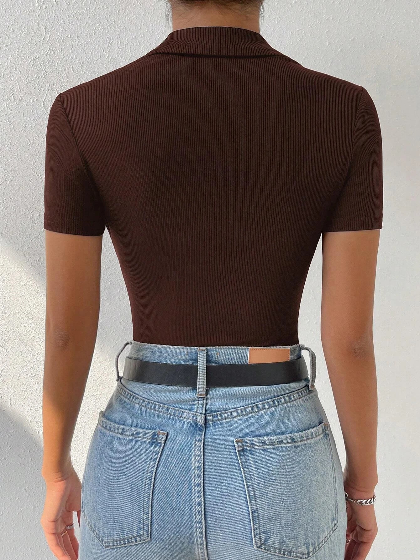 EZwear Polo Neck Ribbed Knit Bodysuit