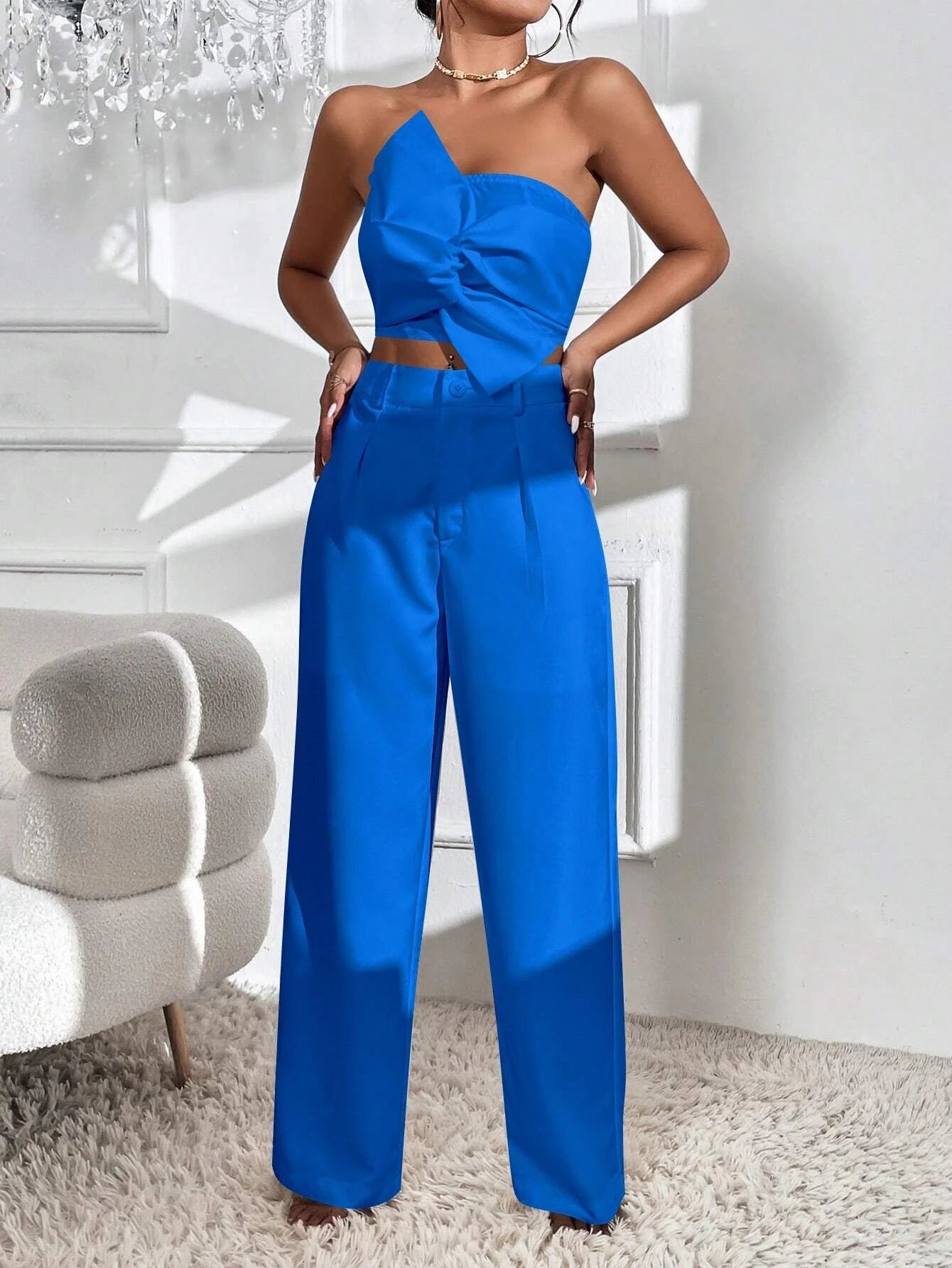 Privé Twist Front Crop Top & Wide Leg Pants