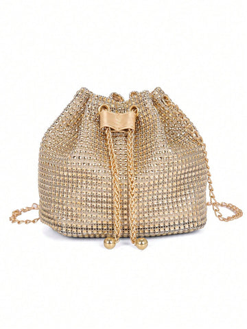 Lightweight,Business Casual Rhinestone Decor Bucket Bag