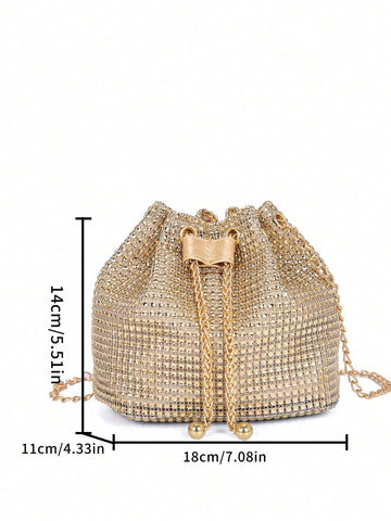 Lightweight,Business Casual Rhinestone Decor Bucket Bag