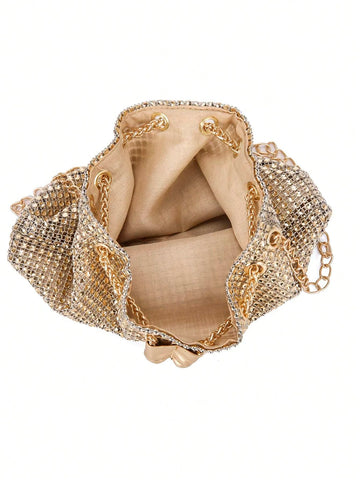 Lightweight,Business Casual Rhinestone Decor Bucket Bag