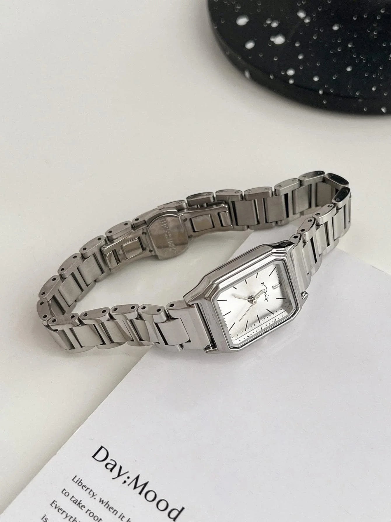 1pc Women Silver Stainless Steel Strap Casual Water Resistant Square Dial Quartz Watch