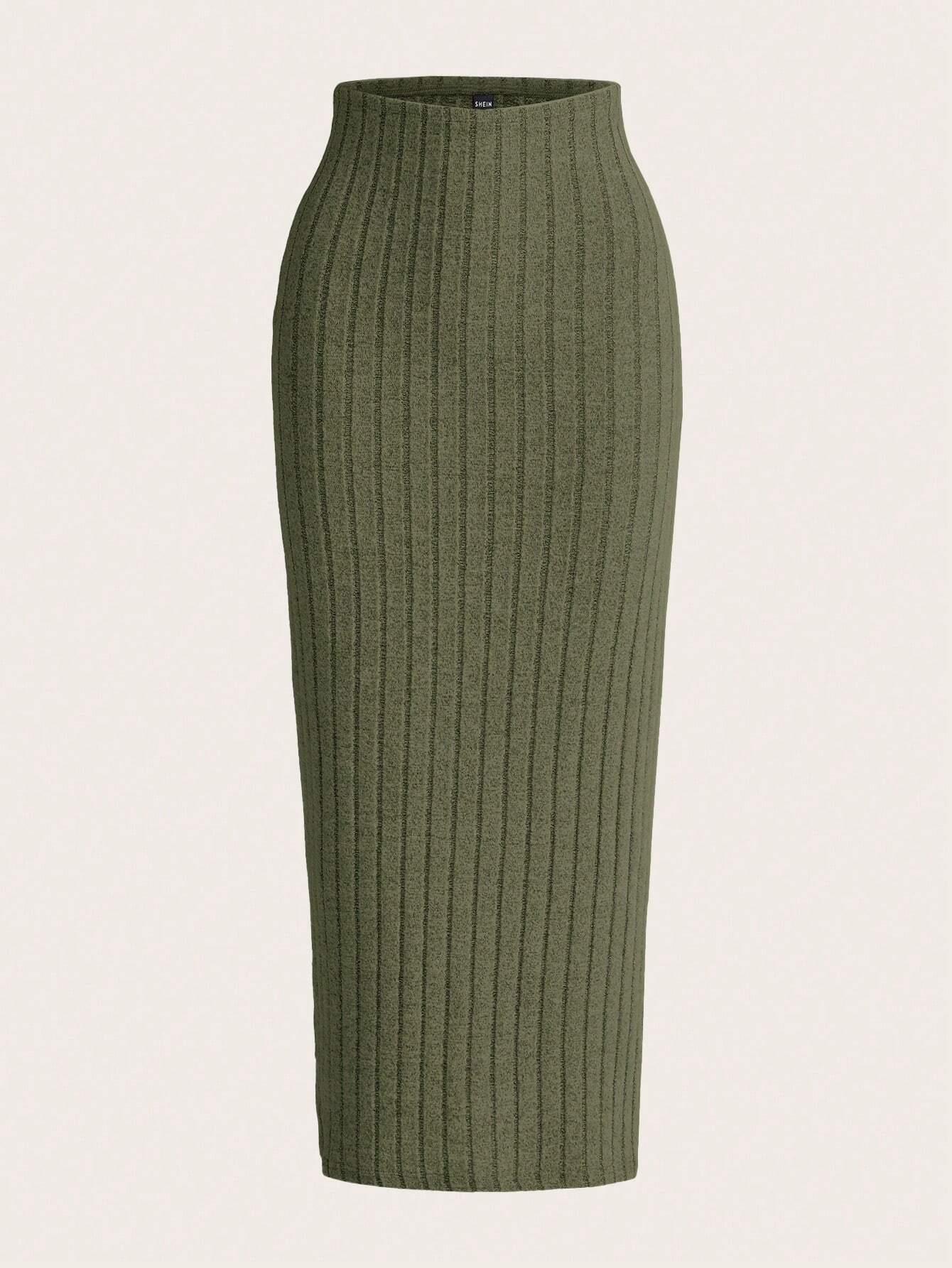 EZwear Solid Ribbed Knit Pencil Skirt