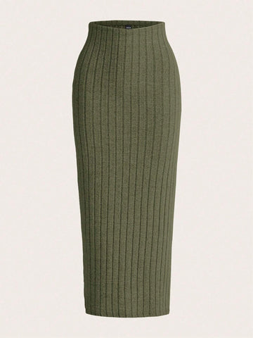 EZwear Solid Ribbed Knit Pencil Skirt