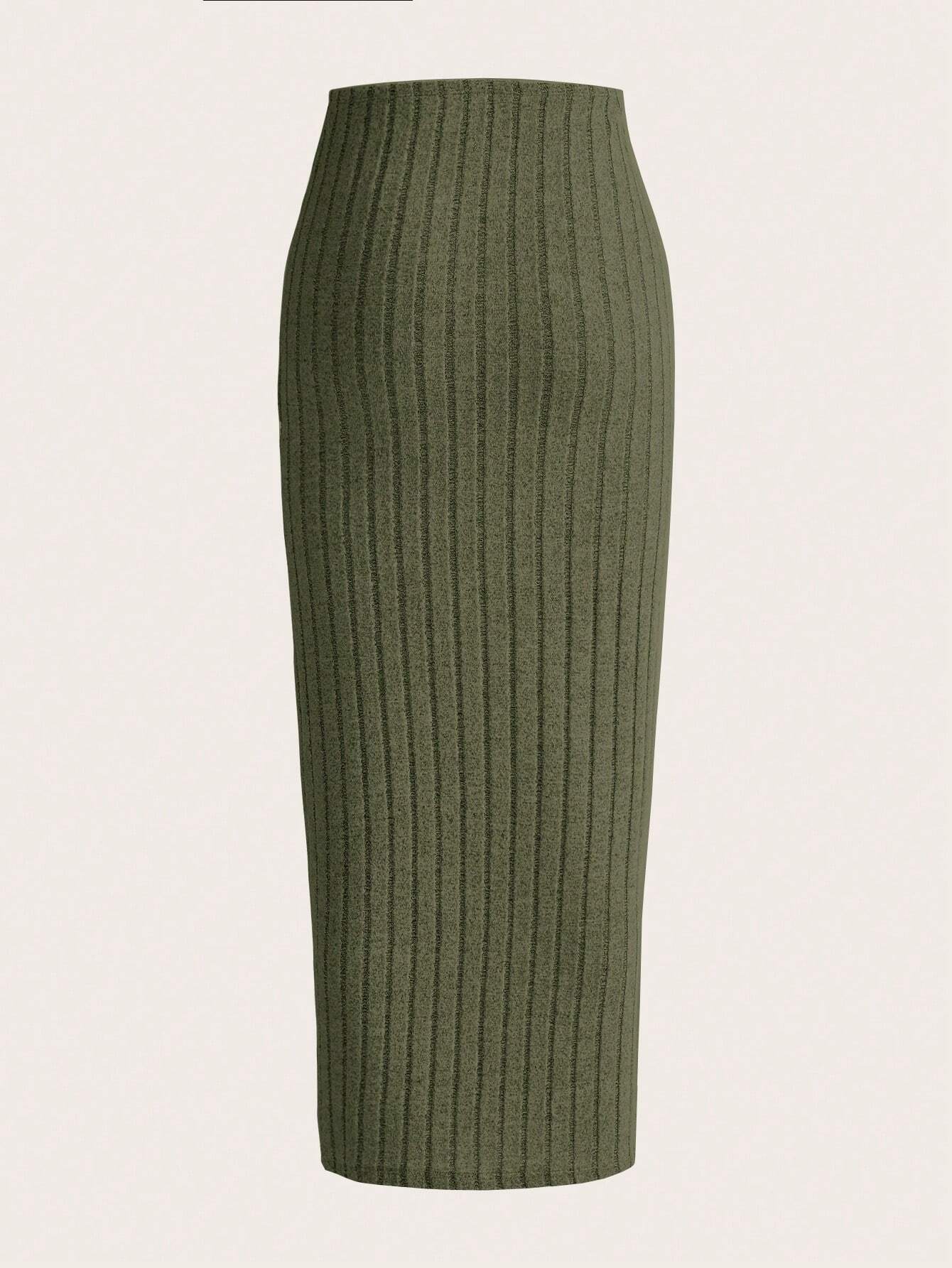 EZwear Solid Ribbed Knit Pencil Skirt