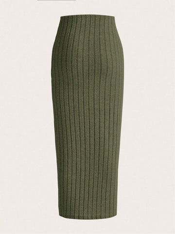 EZwear Solid Ribbed Knit Pencil Skirt