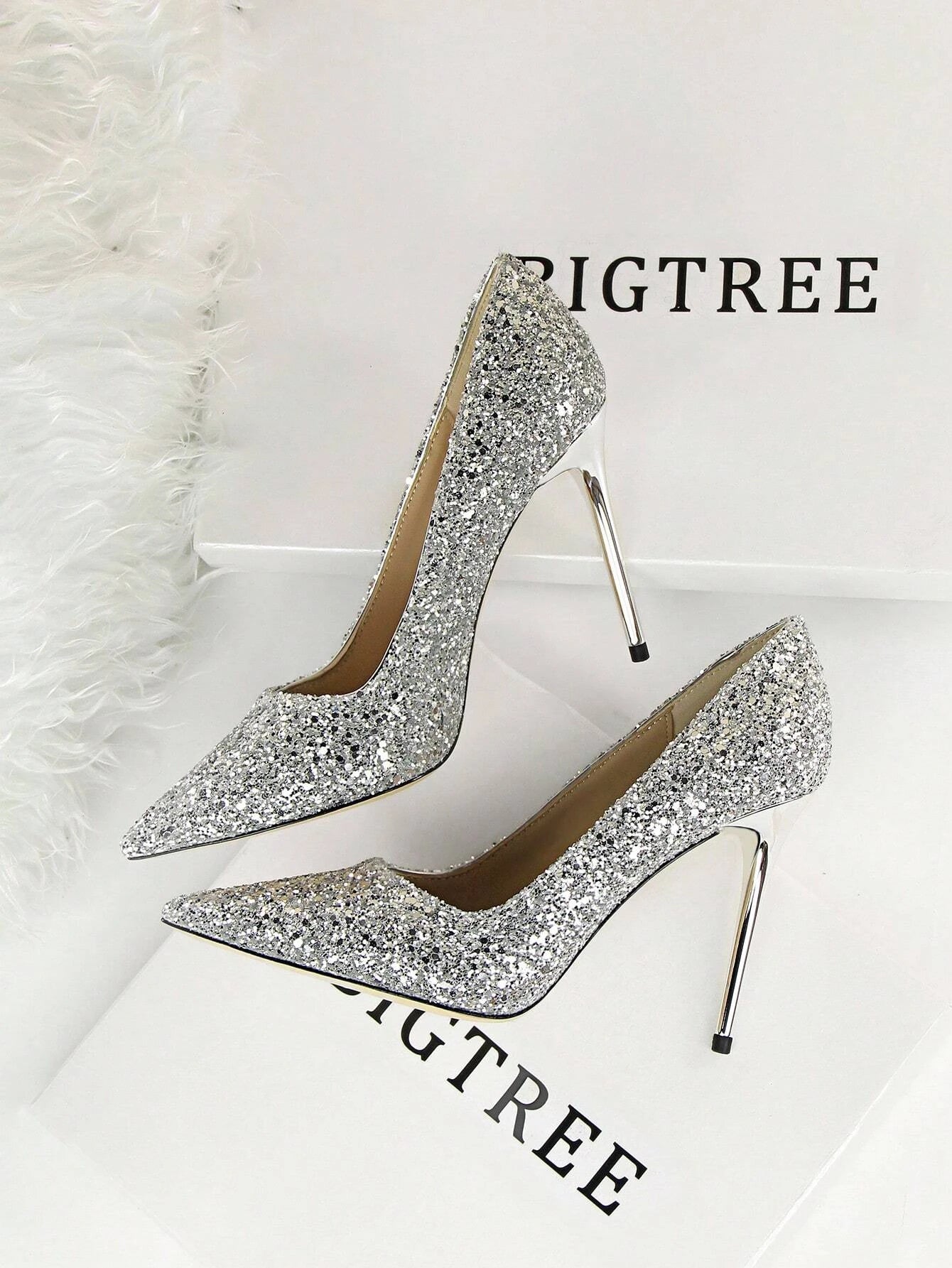 Women Glitter Decor Point Toe Stiletto Heeled Pumps