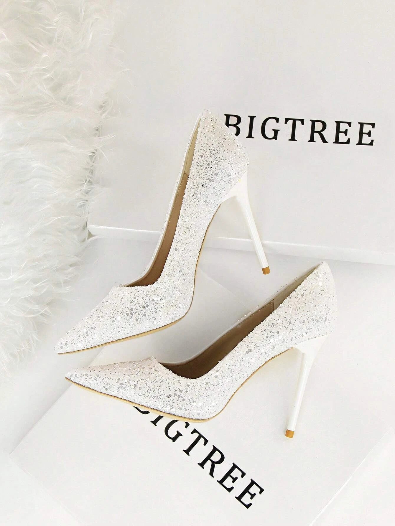 Women Glitter Decor Point Toe Stiletto Heeled Pumps