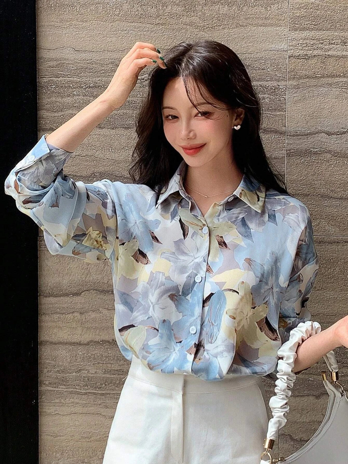 DAZY Floral Print Drop Shoulder Shirt