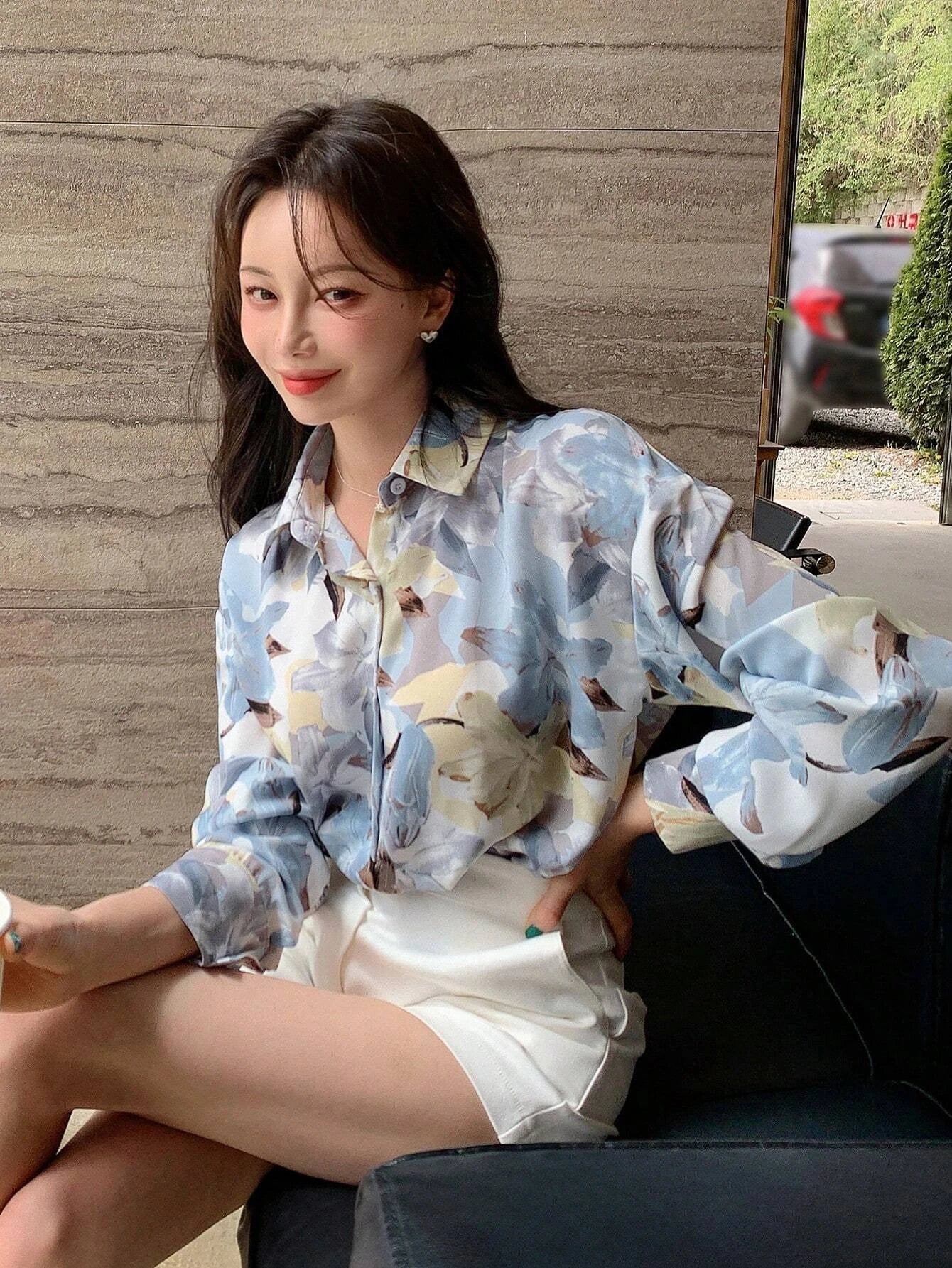 DAZY Floral Print Drop Shoulder Shirt